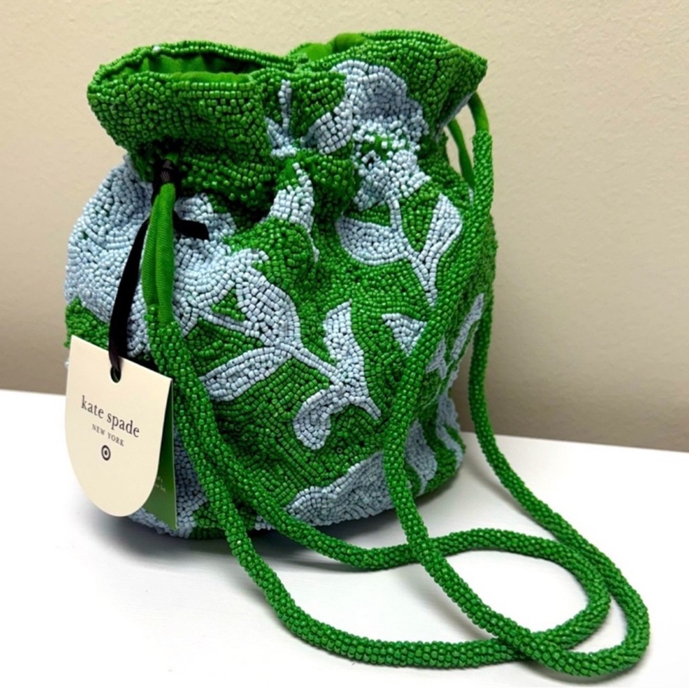 New! Kate Spade Beaded Classic Rose Drawstring
Bucket Bag in Green & Blue - Picture 7 of 7
